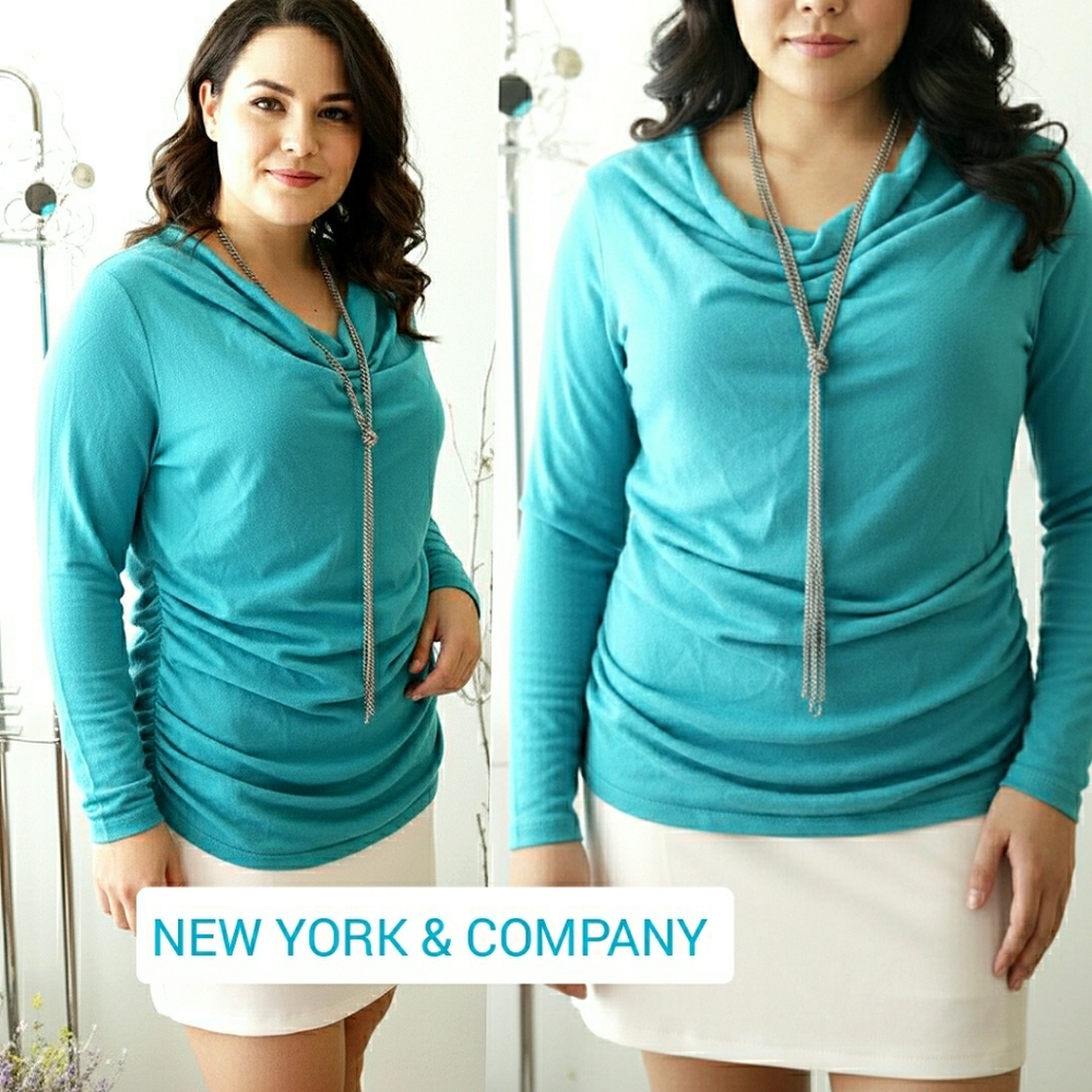 NYC🦋Blue Stretchy Soft Knit Top|Long Sleeve| Ruched Waist